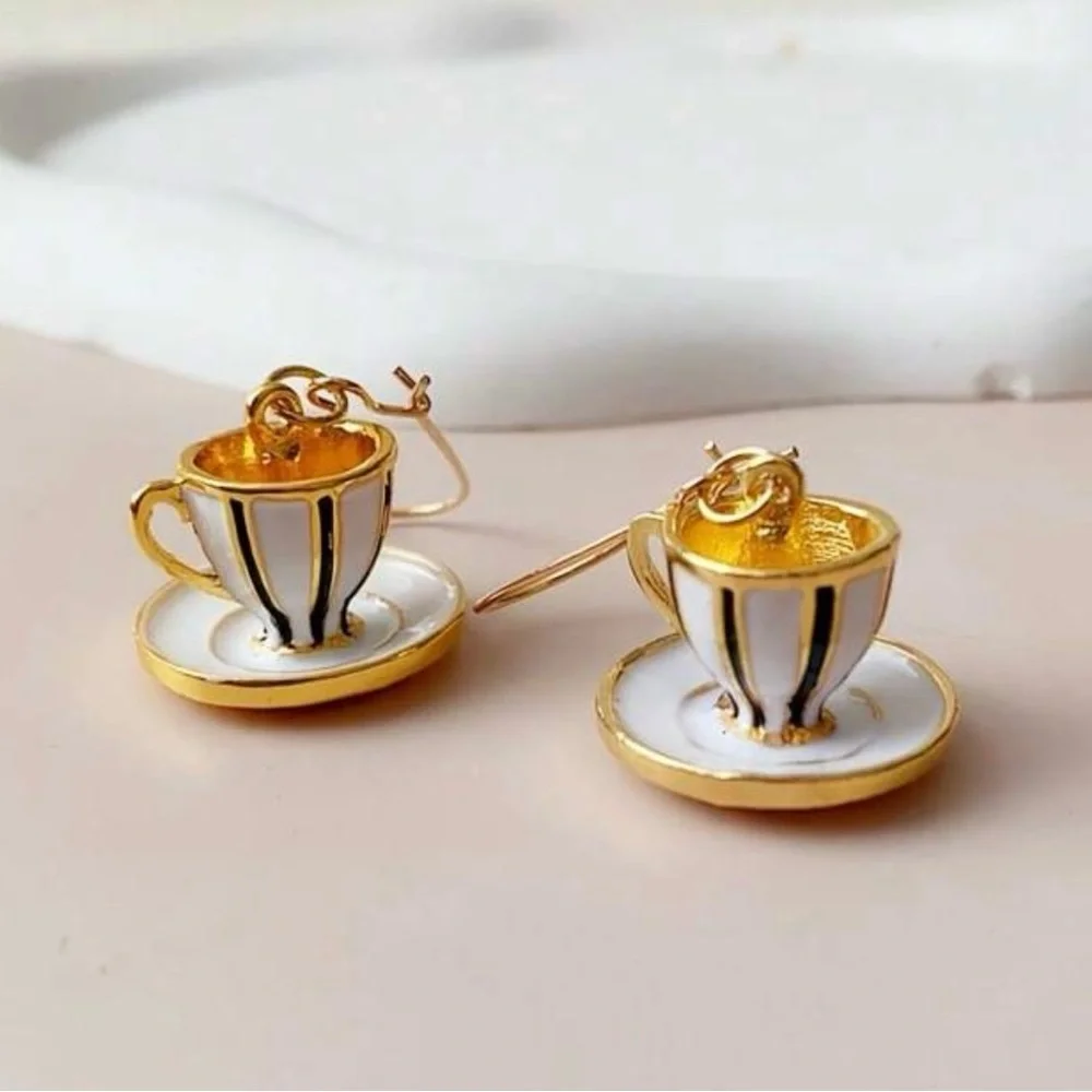 Mad Hatter Tea Party Alice in Wonderland Disney Striped Teacup & Saucer Earrings
